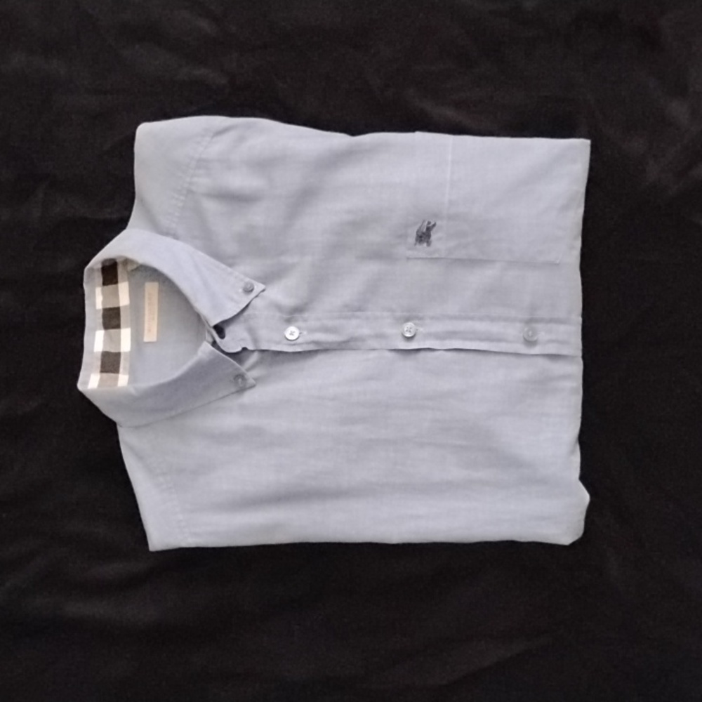 Burberry Brit Mens Button Up Shirt Nova Check Trim Large Blue Long Sleeve   GIFT